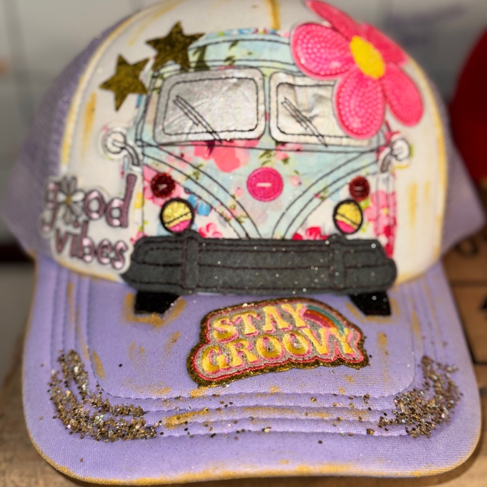 CUSTOM MADE Stay Groovy' Purple and Gold Trucker Hat